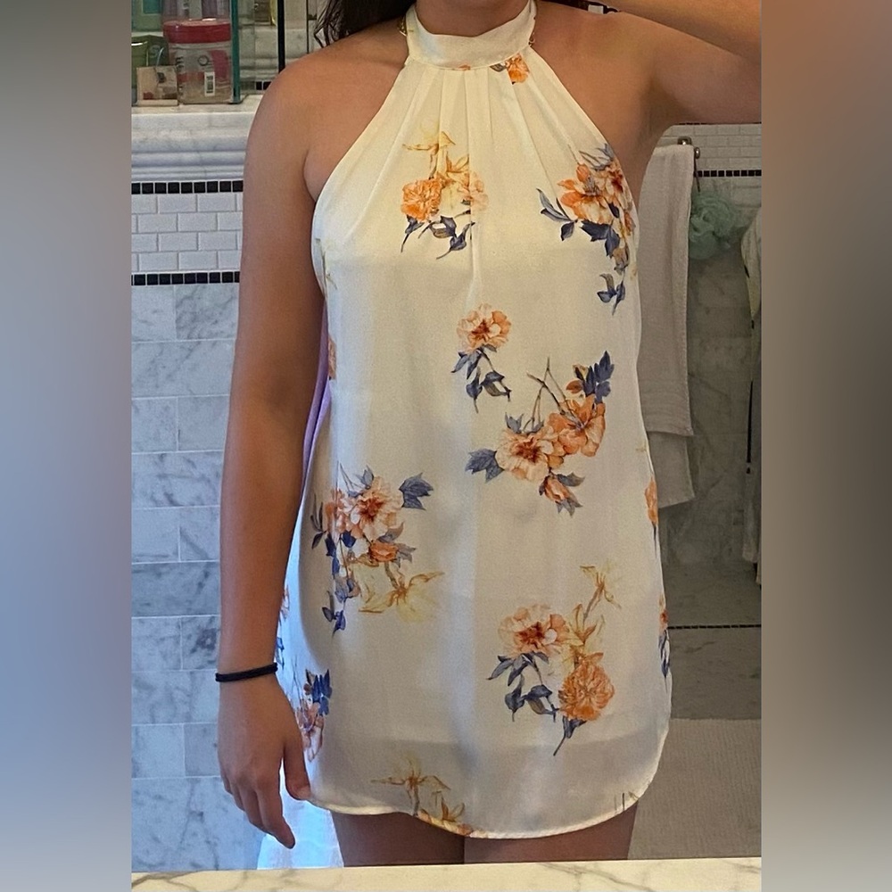Lucy in the Sky High Neck Floral Halter Mini Dress
